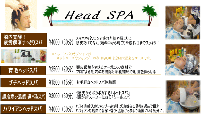 Head spa プチヘッドスパ\1080〜　など